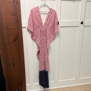 Red and Blue Tie-Dye Maxi Swim Coverup